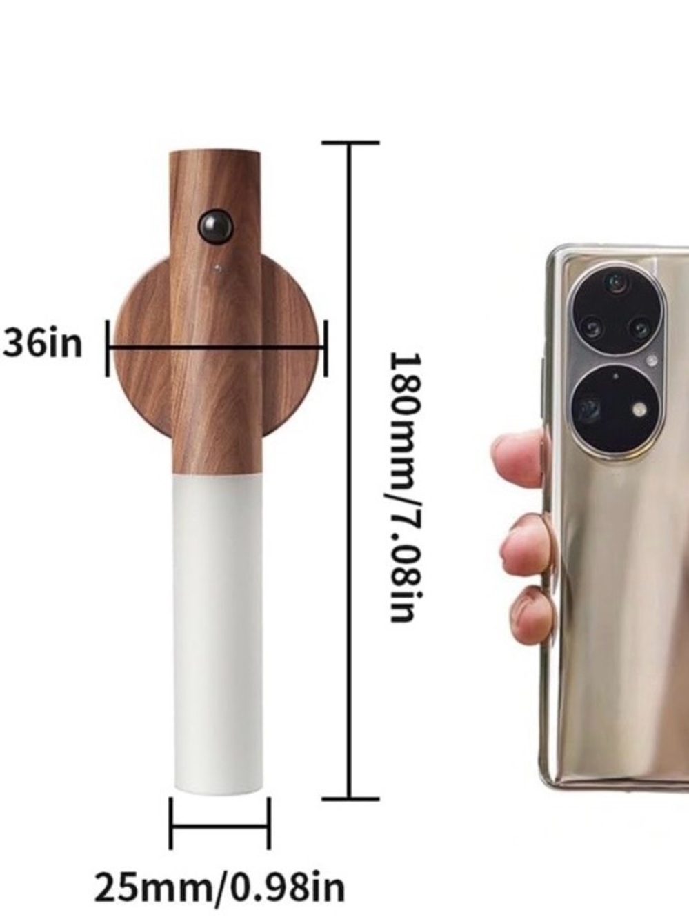 NEW 2pk Wooden Motion Sensor Night Lights,
Magnet Body Hallway Rechargeable LED - Picture 3 of 9
